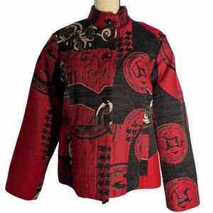 SOLD Chicos Red Black Tapestqry Print Jacket